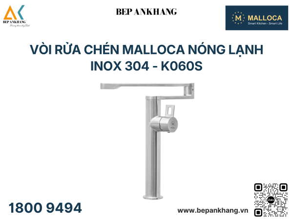 Vòi rửa chén Malloca nóng lạnh inox 304 - K060S